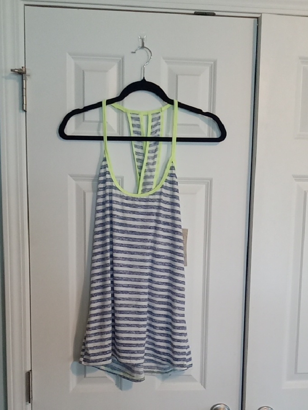 Striped Racerback Tank Top with Neon Trim